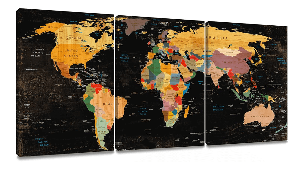 Decor MI Colorful World Map Wall Art on Canvas