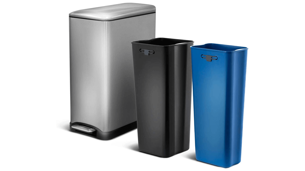 Home Zone Living 13 Gallon Kitchen Trash Can, Dual Compartment Recycle Combo