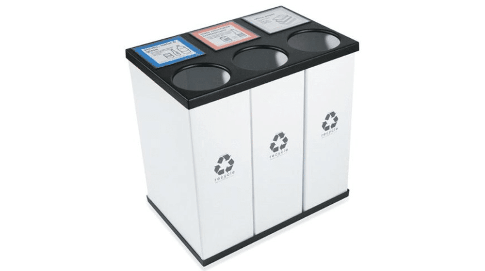 RecycleBoxBin Plastic Light Weight Large Triple Recycling Bin 25 Gallon Each with Changeable Label System