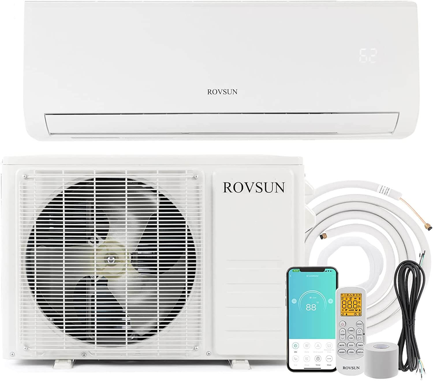 ROVSUN 9,000 BTU Wifi Enabled Mini Split AC, Heating System with Inverter