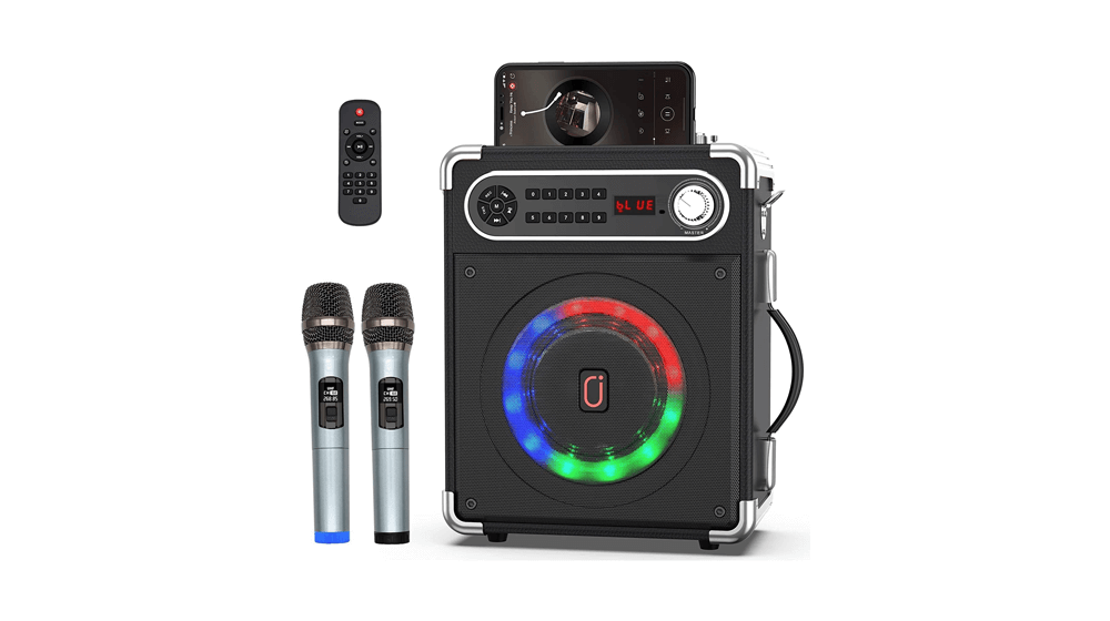 JYX Karaoke Machine with Two Wireless Microphones, Portable Bluetooth Speaker