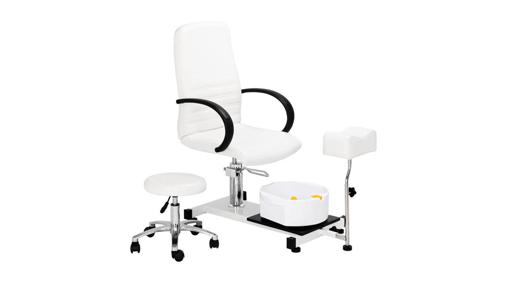 OmySalon Pedicure Chair White with Stool & Bubble Massage Foot Bath