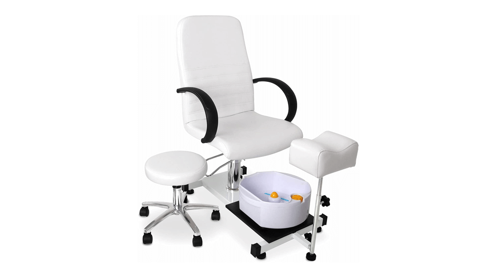 Paddie White Pedicure Chair with Rolling Stool