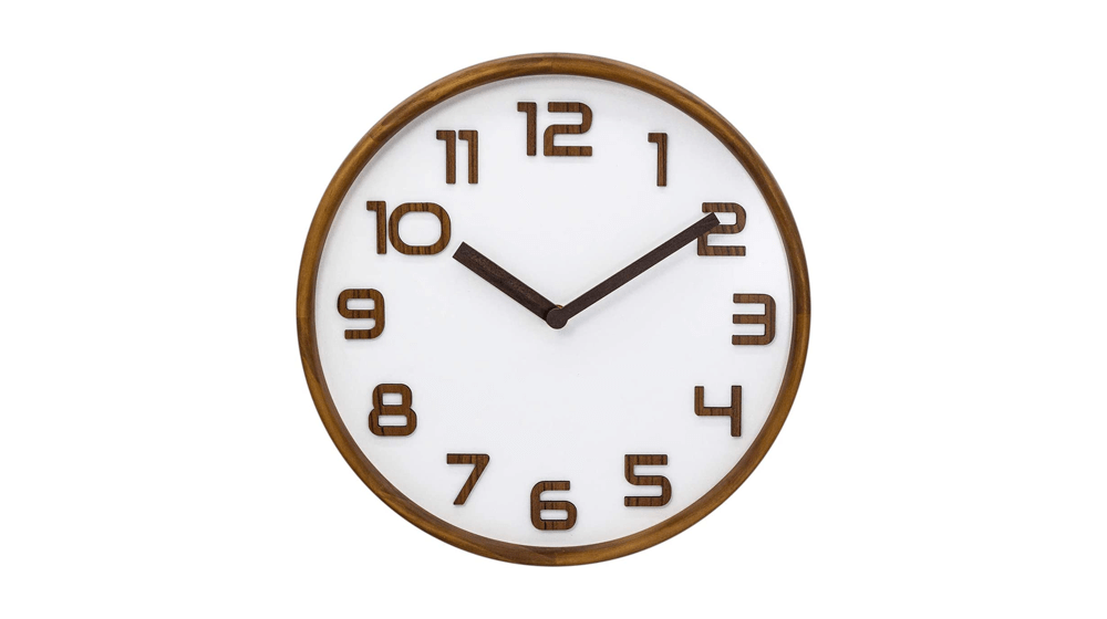 12 Inches Round Wood Wall Clock with 3D Arabic Numerals