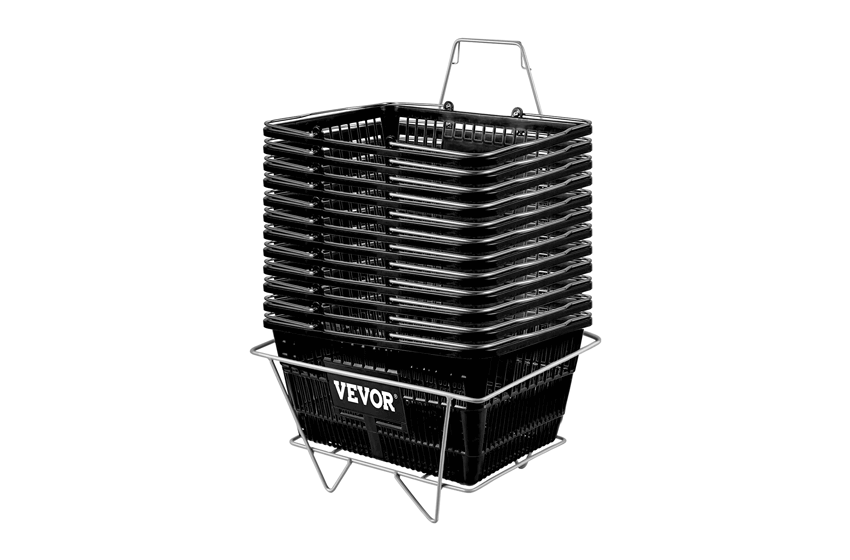 VEVOR Shopping Basket, Set of 12 Black, Durable PE Material with Handle and Stand