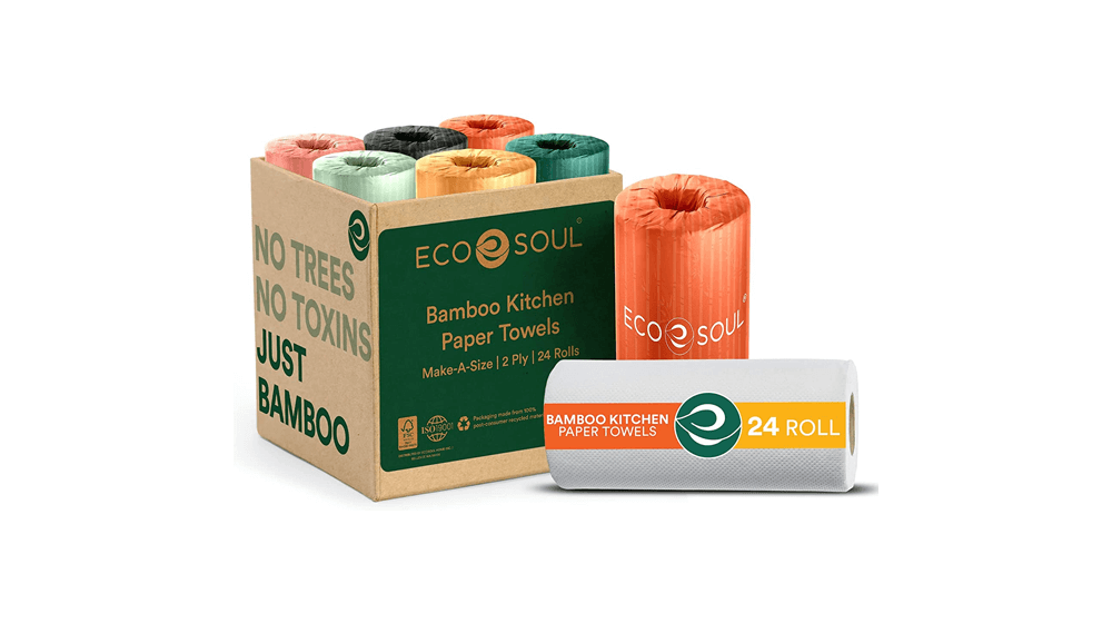 ECO SOUL 100% Bamboo Kitchen Paper Towel Set of 24 Rolls