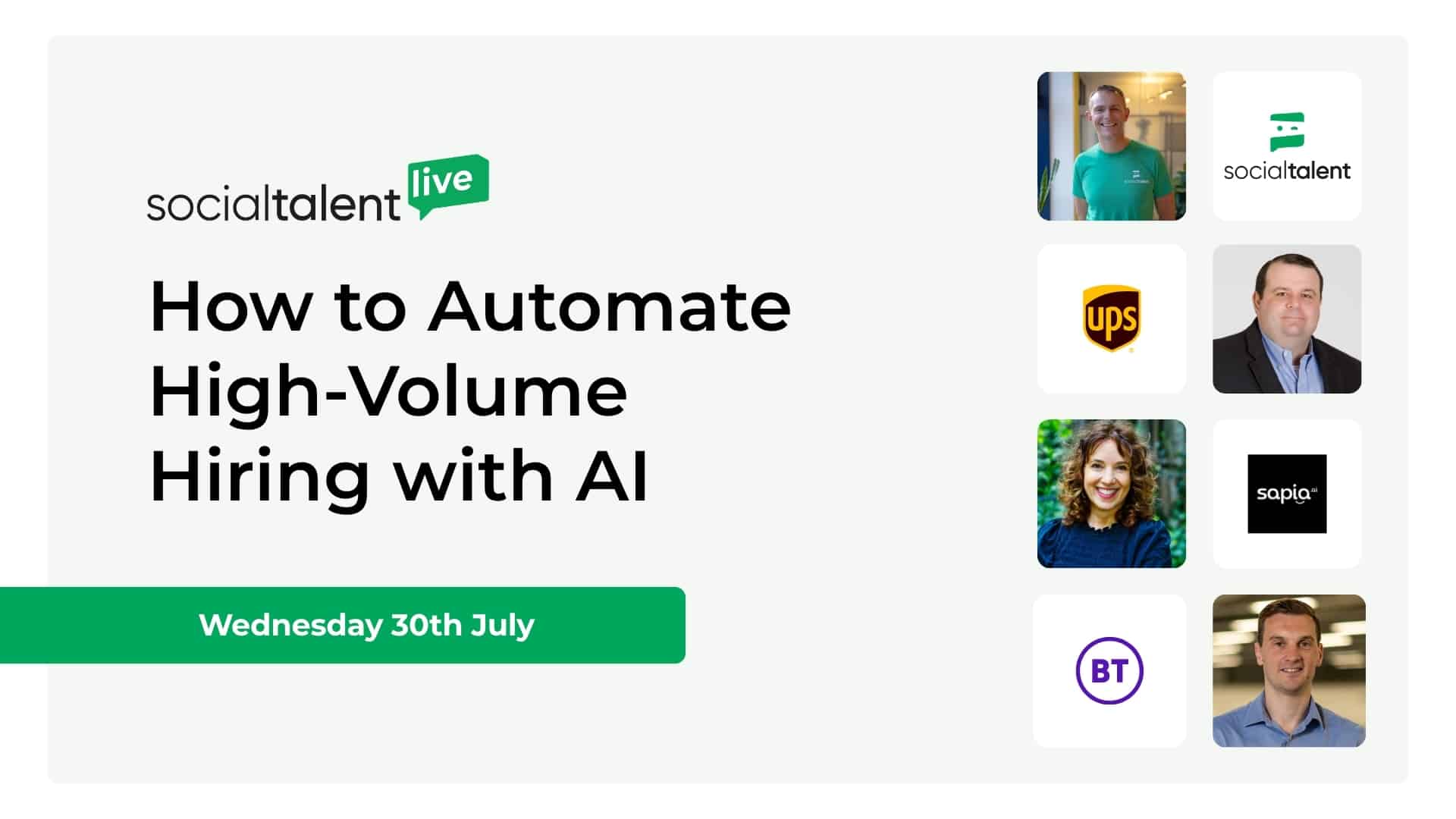 Promo image for our upcoming SocialTalent Live event featuring our branding and the speaker images.